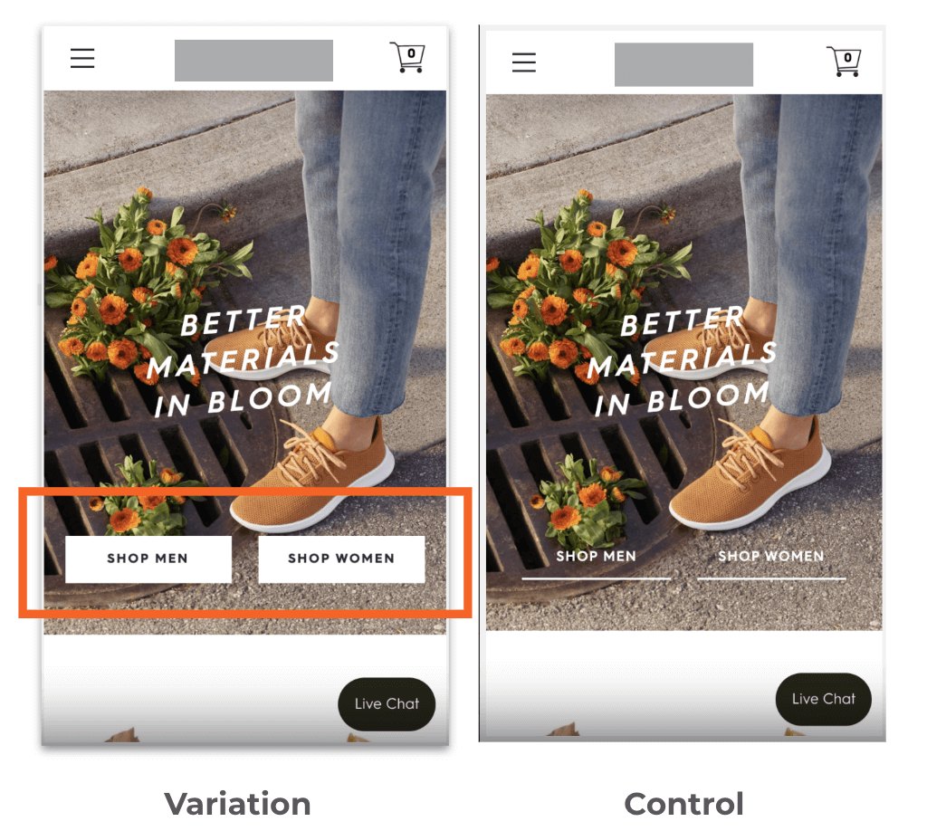 Cro Metrics anonymous footwear client conversion rate optimization homepage test