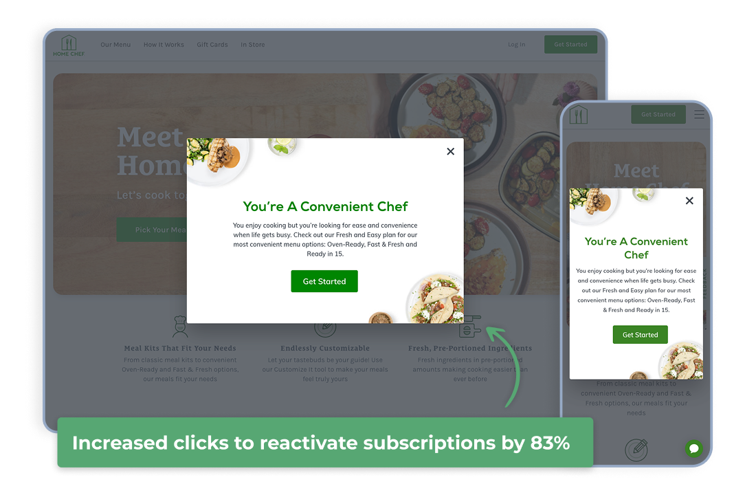 Home Chef reactivation modal mockups